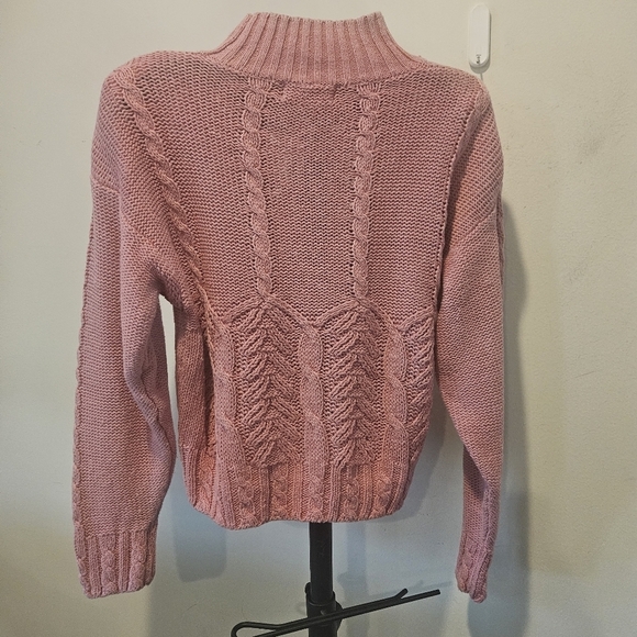 IDIOMS VINTAGE 80s WOMEN'S PINK CHUNKY CABLE KNIT TURTLENECK SWEATER SIZE MEDIUM - Picture 7 of 9